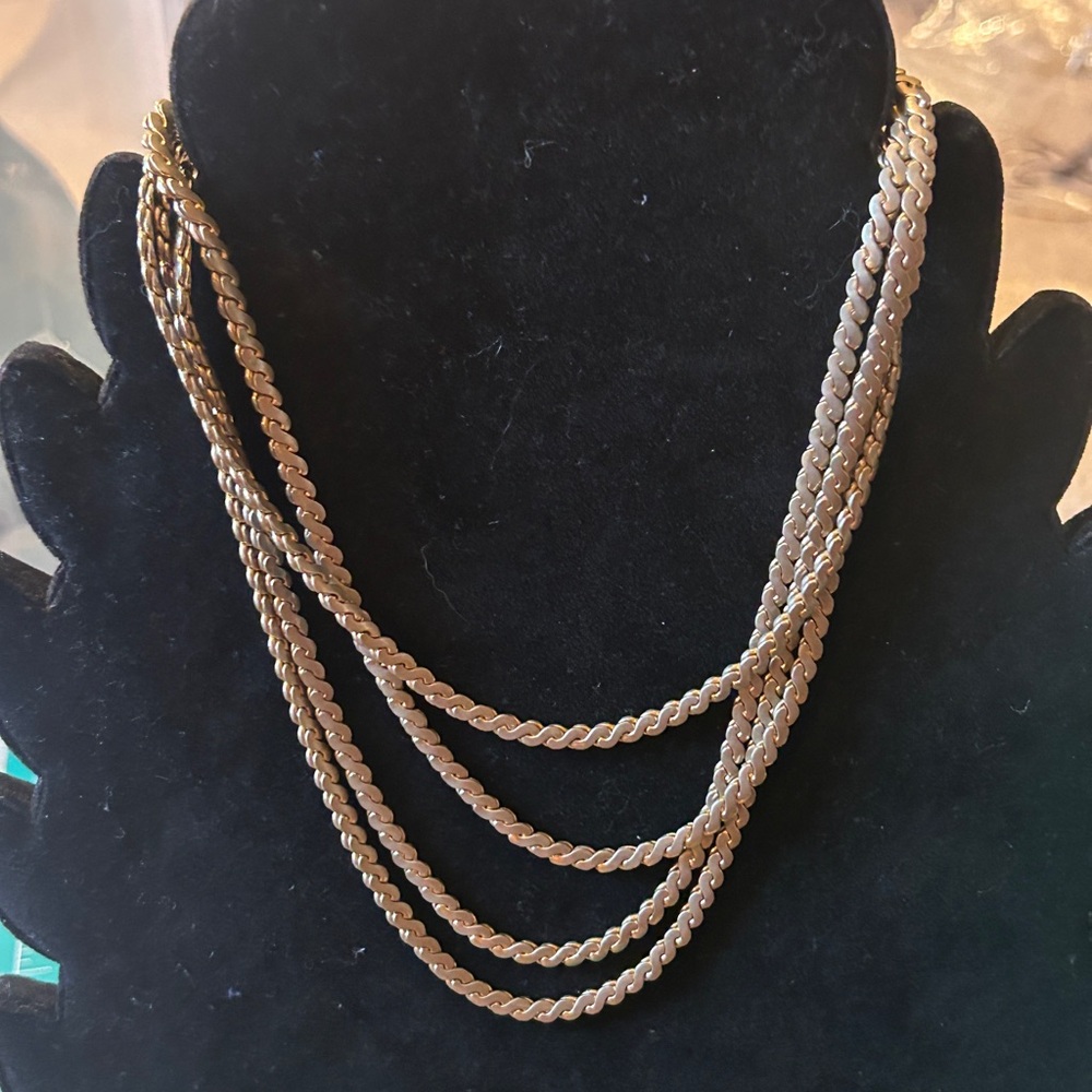 Vintage Coro Pegasus Flying Horse Necklace 4 Strand Gold Tone PAT PENDING